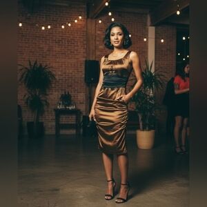 Le Chateau Copper & Black  Cocktail, Party  Coquette Girl, Satin Dress Sz.L